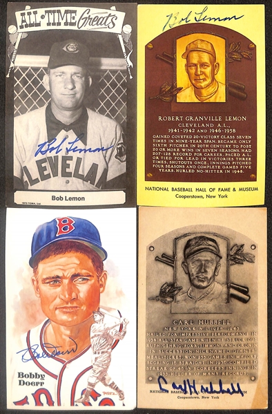 Lot of (20) Signed Hall of Fame Baseball Postcards inc. William Terry, Billy Herman, (2) Bob Feller, (2) Al Lopez, + (Beckett BAS Reviewed)