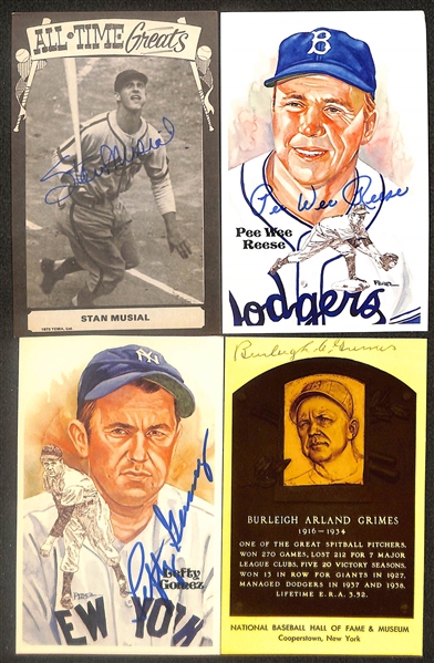 Lot of (20) Signed Hall of Fame Baseball Postcards inc. William Terry, Billy Herman, (2) Bob Feller, (2) Al Lopez, + (Beckett BAS Reviewed)