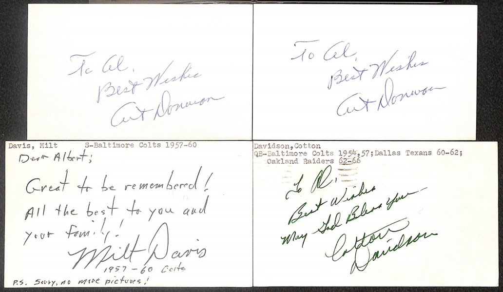 Lot of (45+) Signed Colts Index Cards inc. (2) Art Donovan, Milt Davis, Cotton Davidson, Ray Brown, Lenny Moore, + (Beckett BAS Reviewed)