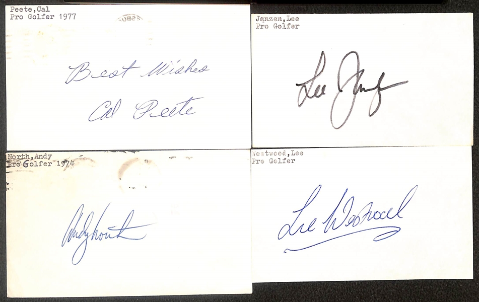 Lot of (80+) Signed Golf Index Cards inc. Arnold Palmer, Jack Nicklaus, Tom Watson, Byron Nelson, Cal Peete, + (Beckett BAS Reviewed)