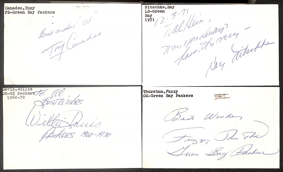 Lot of (75+) Signed Green Bay Packers Index Cards inc. Willie Davis, Fuzzy Thurston, Jim Taylor, Willie Wood, Jack Cloud, + (Beckett BAS Reviewed)