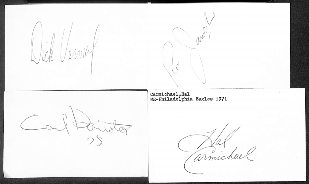 Lot of (75+) Signed Philadelphia Eagles Index Cards inc. George Mira, Tom McDonald, Tom Woodeshick, + (Beckett BAS Reviewed)