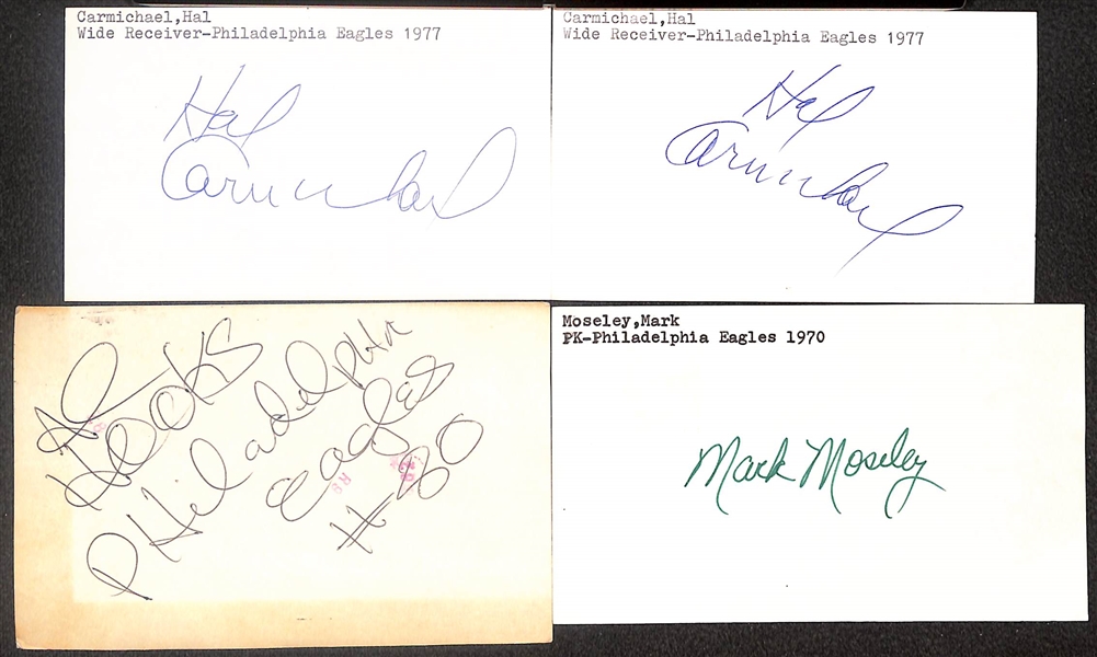 Lot of (75+) Signed Philadelphia Eagles Index Cards inc. George Mira, Tom McDonald, Tom Woodeshick, + (Beckett BAS Reviewed)