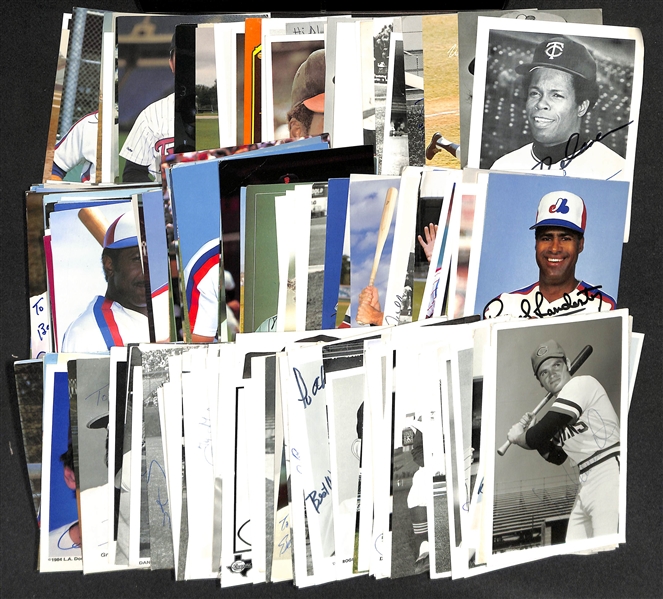 Lot of (150+) Signed Baseball Photos + Post Cards inc. Rod Carew, Gary Carter, Willie Davis, + (Beckett BAS Reviewed)