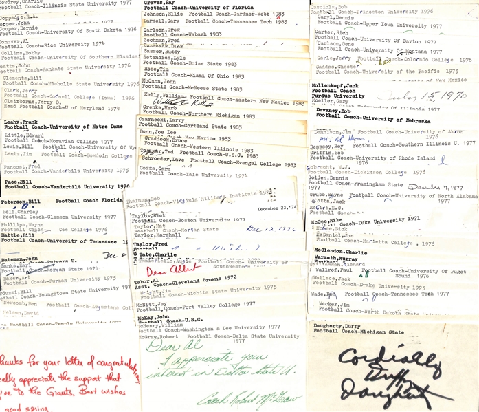 Lot of (100+) Signed Football Coach Index Cards inc. Bill Belichick, George Munger, Joe Paterno, Don Coryell, + (Beckett BAS Reviewed)