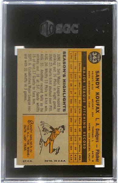 1960 Topps Sandy Koufax #343 Graded SGC 5