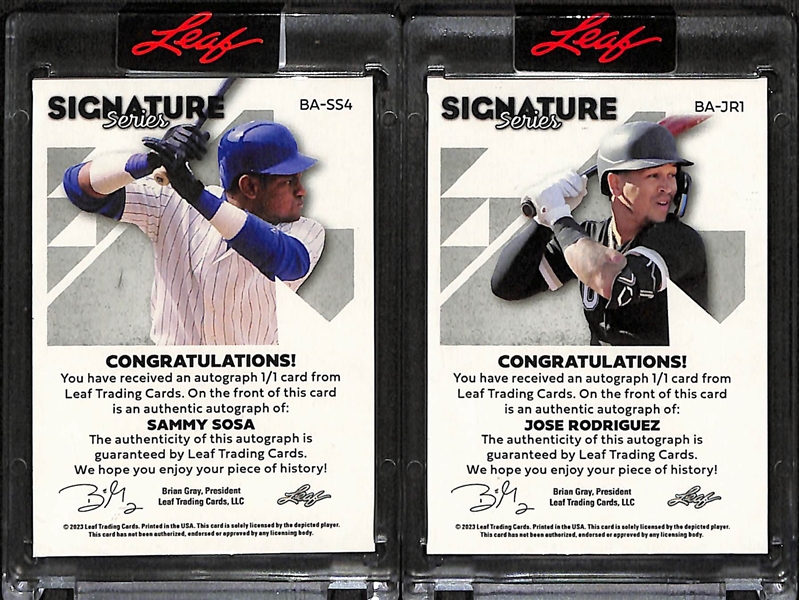 Lot of (2) 2023 Leaf Signature Series 1/1 Autograph Cards- Sammy Sosa, Jose Rodriguez Rookie