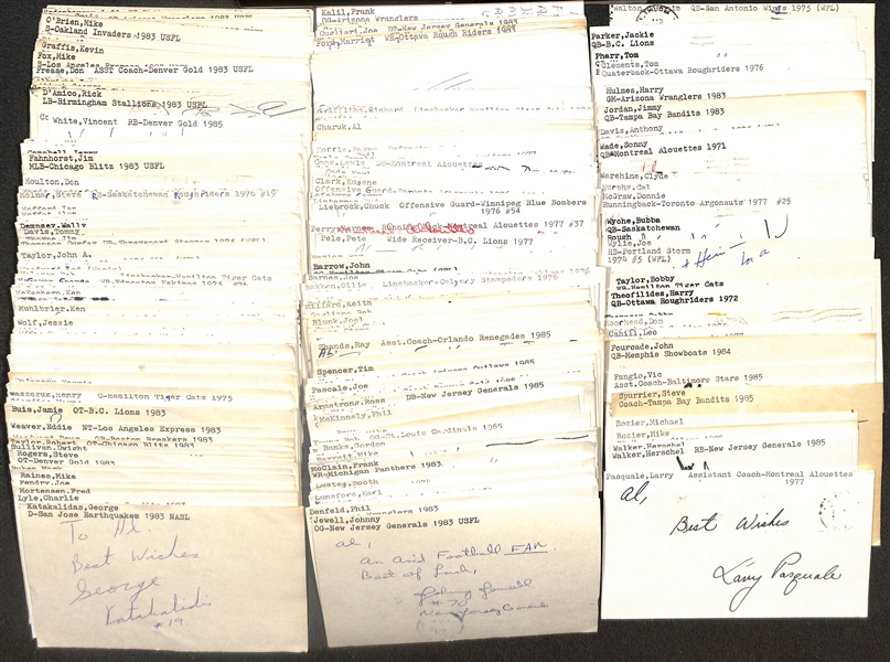 Lot of (200+) Signed Football Index Cards mostly WFL, CFL, USFL inc. Larry Pasquale, (2) Herschel Walker, Mike Rozier, + (Beckett BAS Reviewed)