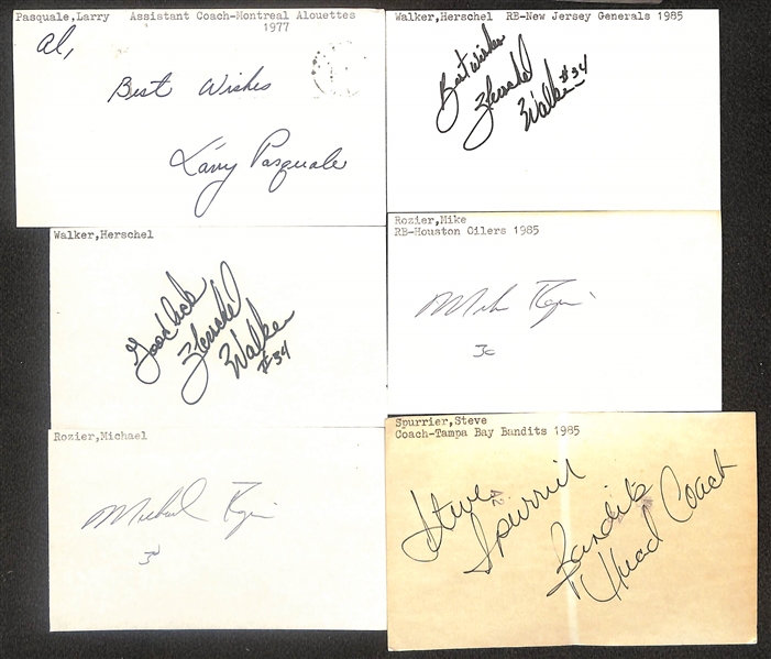 Lot of (200+) Signed Football Index Cards mostly WFL, CFL, USFL inc. Larry Pasquale, (2) Herschel Walker, Mike Rozier, + (Beckett BAS Reviewed)