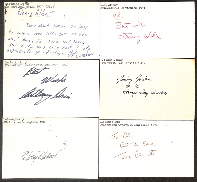 Lot of (200+) Signed Football Index Cards mostly WFL, CFL, USFL inc. Larry Pasquale, (2) Herschel Walker, Mike Rozier, + (Beckett BAS Reviewed)