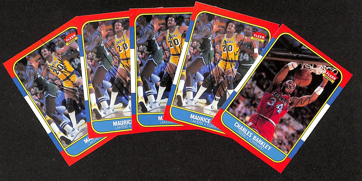 Lot of (5) Signed 1986-87 Fleer Basketball Rookie Cards- Charles Barkley, (4) Maurice Lucas (Beckett BAS Reviewed)