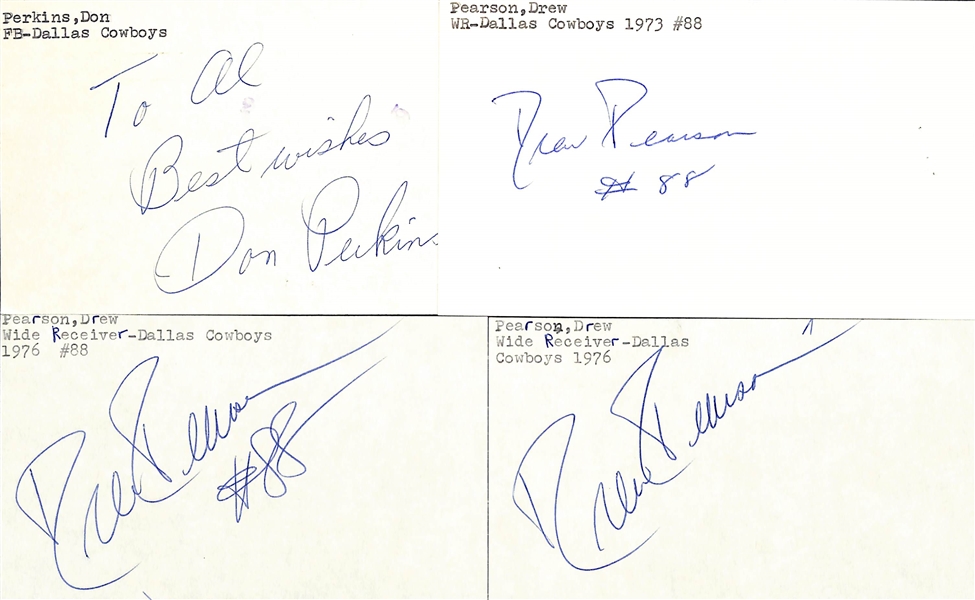 Lot of (55+) Signed Dallas Cowboys Index Cards inc. Don Perkins, (3) Drew Pearson, Craig Morton, + (Beckett BAS Reviewed)