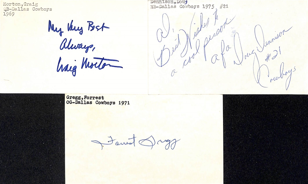 Lot of (55+) Signed Dallas Cowboys Index Cards inc. Don Perkins, (3) Drew Pearson, Craig Morton, + (Beckett BAS Reviewed)