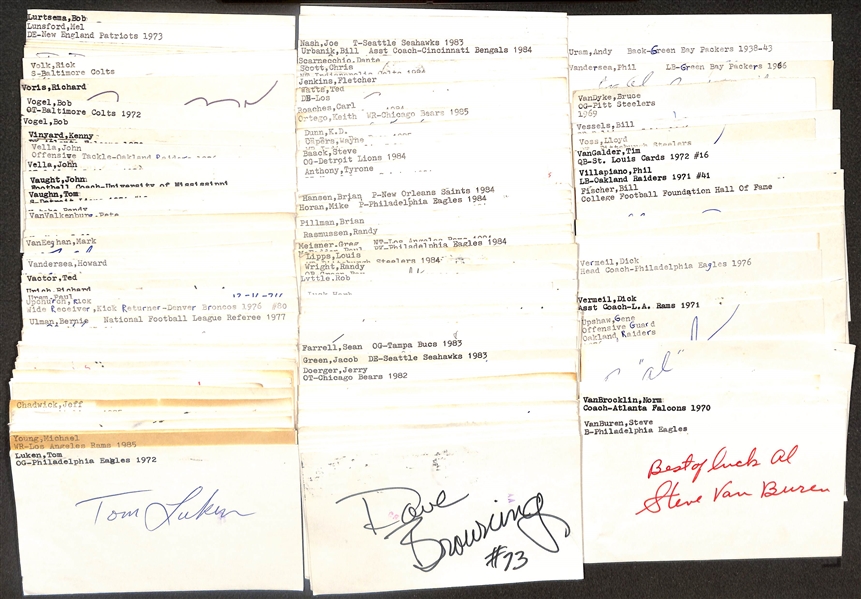 Lot (200+) Signed Football Index Cards inc. Steve VanBuren, Norm VanBrocklin, Doak Walker, Leo Nomellins, Tommy Brown, + (Beckett BAS Reviewed)