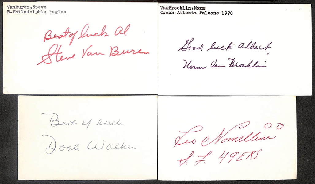 Lot (200+) Signed Football Index Cards inc. Steve VanBuren, Norm VanBrocklin, Doak Walker, Leo Nomellins, Tommy Brown, + (Beckett BAS Reviewed)