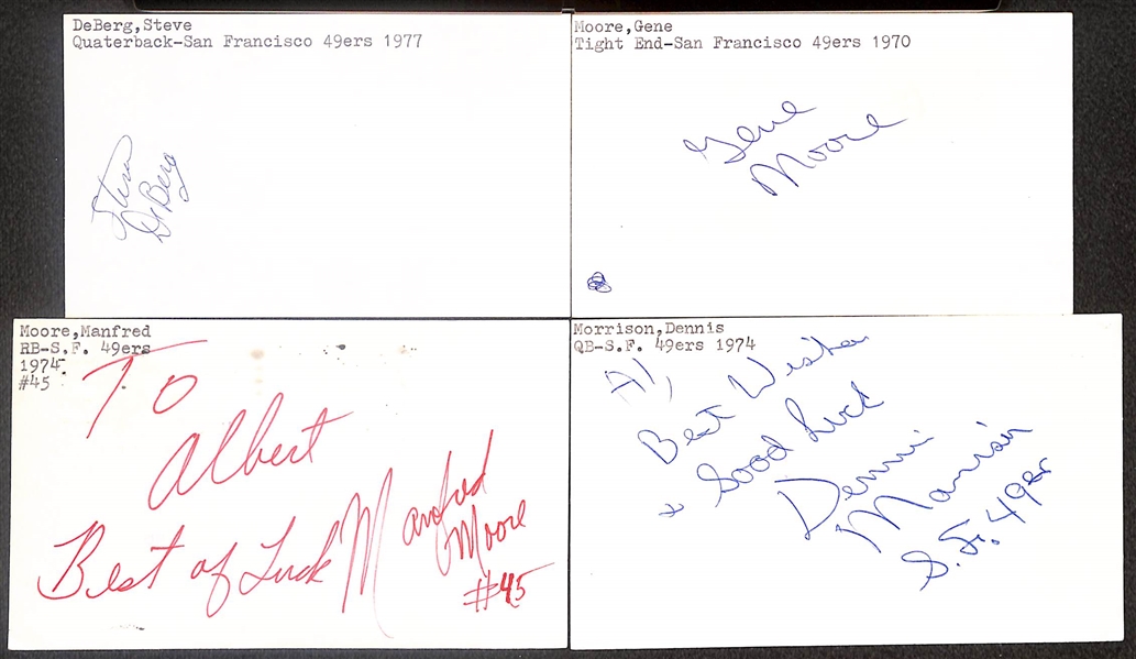 Lot of (50+) Signed Signed San Francisco 49ers Index Cards inc. Woody Peoples, (3) Steve DeBerg, Joe Thomas, Roger Craig, + (Beckett BAS Reviewed)