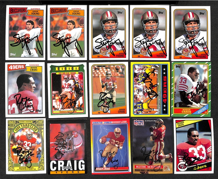 Lot of (200+) Signed San Francisco 49ers Cards inc. (2) Jerry Rice, (5) Steve Young, (17) Roger Craig, (21) Ronnie Lott, + (Beckett BAS Reviewed)