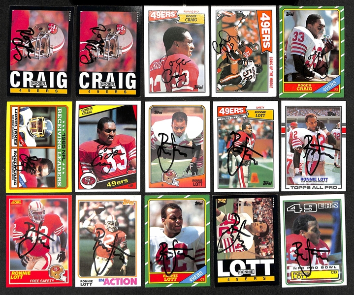 Lot of (200+) Signed San Francisco 49ers Cards inc. (2) Jerry Rice, (5) Steve Young, (17) Roger Craig, (21) Ronnie Lott, + (Beckett BAS Reviewed)