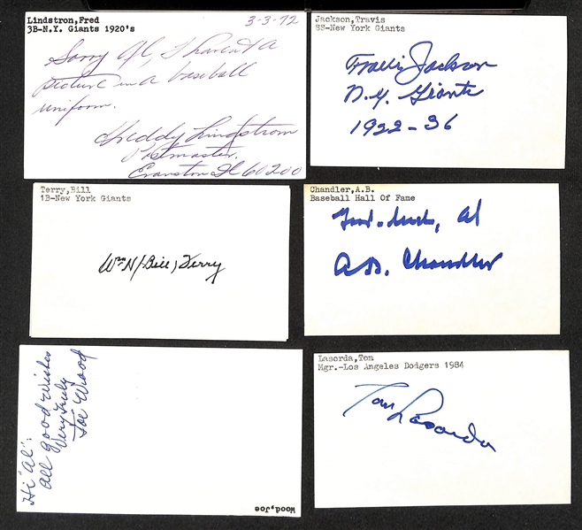 Lot of (200+) Signed Baseball Index Cards inc. Fred Lindstron, Travis Jackson, Bill Terry, Carl Hubbell, AB Chandler, + (Beckett BAS Reviewed)