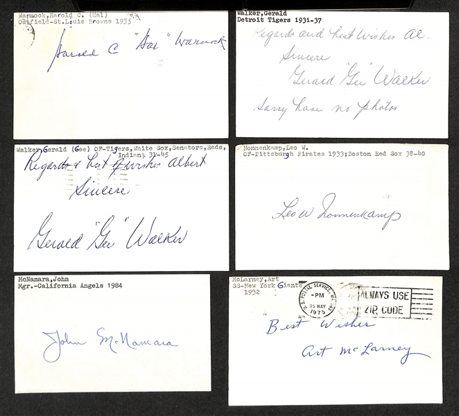 Lot of (200+) Signed Baseball Index Cards inc. Fred Lindstron, Travis Jackson, Bill Terry, Carl Hubbell, AB Chandler, + (Beckett BAS Reviewed)