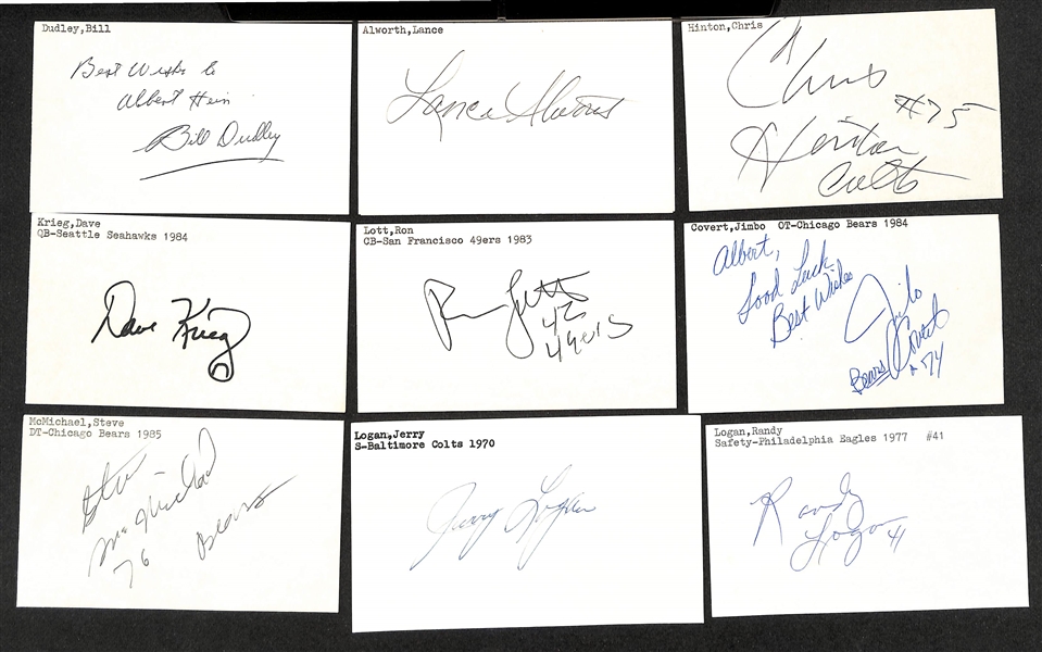 Lot of (300+) Signed Football Index Cards inc. Cliff Branch, Jim McMahon, Johnny Lujack, Ray Donaldson, Francis Lund, + (Beckett BAS Reviewed)