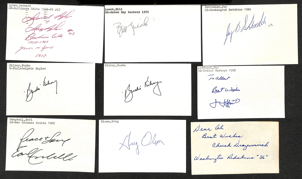 Lot of (300+) Signed Football Index Cards inc. Cliff Branch, Jim McMahon, Johnny Lujack, Ray Donaldson, Francis Lund, + (Beckett BAS Reviewed)