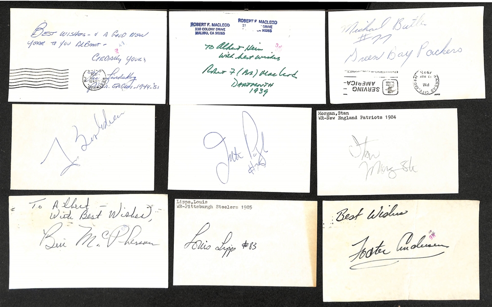 Lot of (300+) Signed Football Index Cards inc. Cliff Branch, Jim McMahon, Johnny Lujack, Ray Donaldson, Francis Lund, + (Beckett BAS Reviewed)