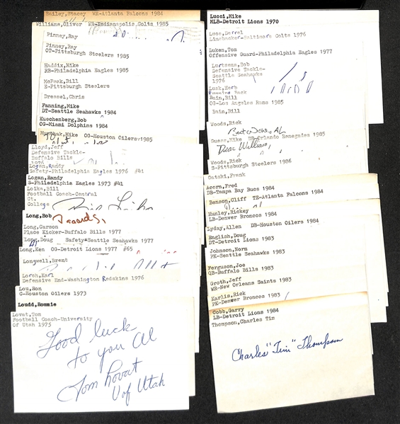 Lot of (300+) Signed Football Index Cards inc. Cliff Branch, Jim McMahon, Johnny Lujack, Ray Donaldson, Francis Lund, + (Beckett BAS Reviewed)