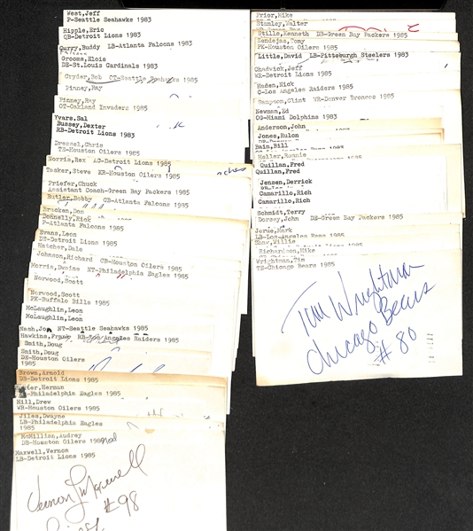 Lot of (300+) Signed Football Index Cards inc. Cliff Branch, Jim McMahon, Johnny Lujack, Ray Donaldson, Francis Lund, + (Beckett BAS Reviewed)