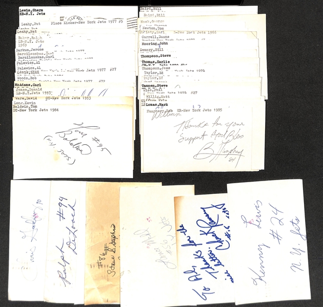 Lot of (75+) Signed Jets and Vikings Index Cards inc. Richard Neal, Dick Wood, Wesley Walker, Ron Yary, Gene Washington, Alan Page, Bob Lee, Wade Wilson, + (Beckett BAS Reviewed)