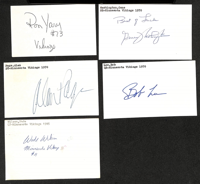 Lot of (75+) Signed Jets and Vikings Index Cards inc. Richard Neal, Dick Wood, Wesley Walker, Ron Yary, Gene Washington, Alan Page, Bob Lee, Wade Wilson, + (Beckett BAS Reviewed)