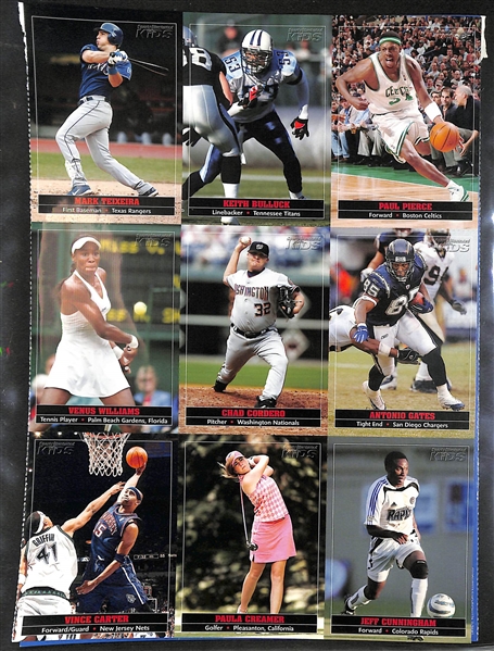 (64) Uncut Sports Illustrated SI for Kids Sheets (576 Cards) Including Serena Williams, (3) Tiger Woods, Sidney Crosby, Sue Bird, Alex Ovechkin, (2) Diana Taurasi, (2) Michael Phelps, +