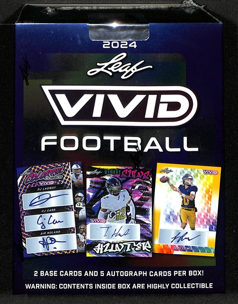 2024 Leaf Vivid Football Sealed Hobby Box - Includes 5 Autographed Cards & 2 Limited Edition Base Cards!