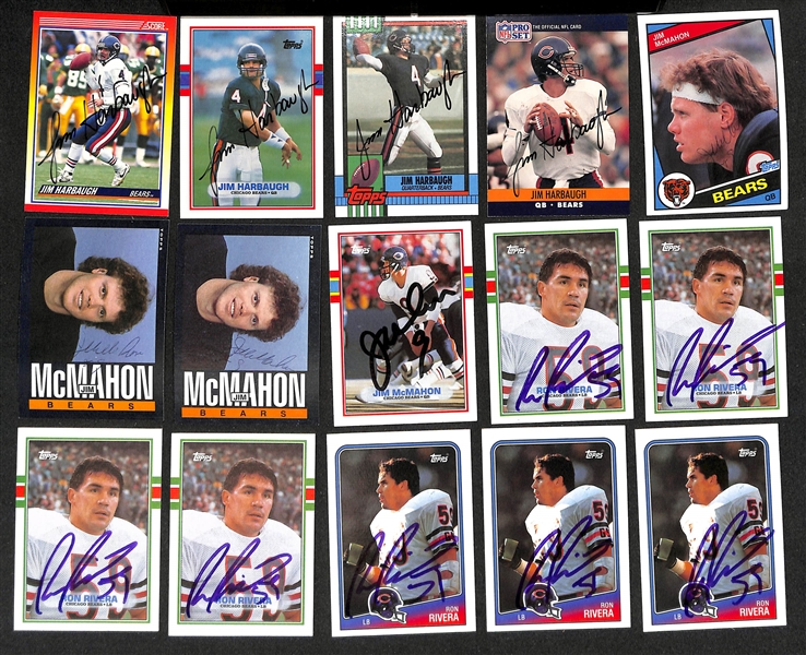 Lot of (300+) Signed Chicago Bears Cards inc. (7) Jim Harbaugh, (4) Jim McMahon, + (Beckett BAS Reviewed)