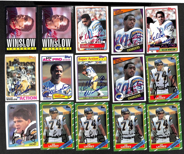 Lot of (300+) Signed Chargers Cards inc. Drew Brees, (6) Dan Fouts, (24) Charlie Joiner, + (Beckett BAS Reviewed)