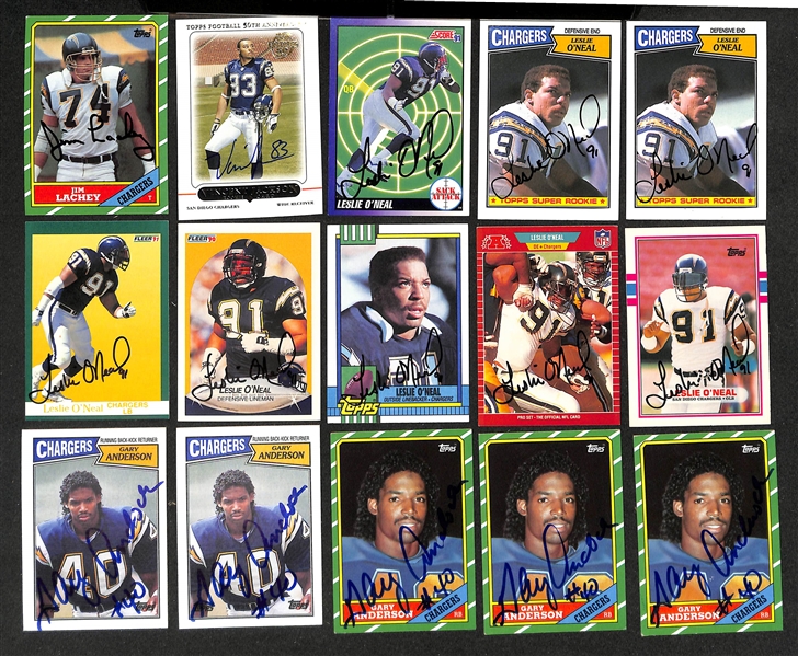 Lot of (300+) Signed Chargers Cards inc. Drew Brees, (6) Dan Fouts, (24) Charlie Joiner, + (Beckett BAS Reviewed)