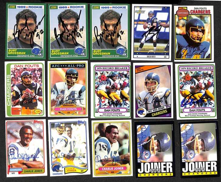 Lot of (300+) Signed Chargers Cards inc. Drew Brees, (6) Dan Fouts, (24) Charlie Joiner, + (Beckett BAS Reviewed)