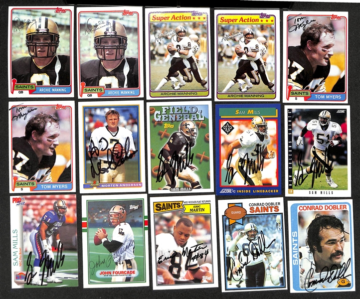 Lot of (300+) Signed New Orleans Saints Cards inc. (7) Archie Manning, (2) Tom Myers, (3) Morten Anderson, + (Beckett BAS Reviewed)