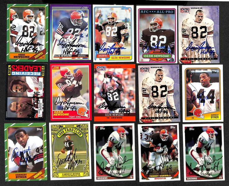 Lot of (150+) Signed Cleveland Browns Cards inc. (9) Ozzie Newsome, (3) Earnest Byner, (3) Tommy Vardell, + (Beckett BAS Reviewed)