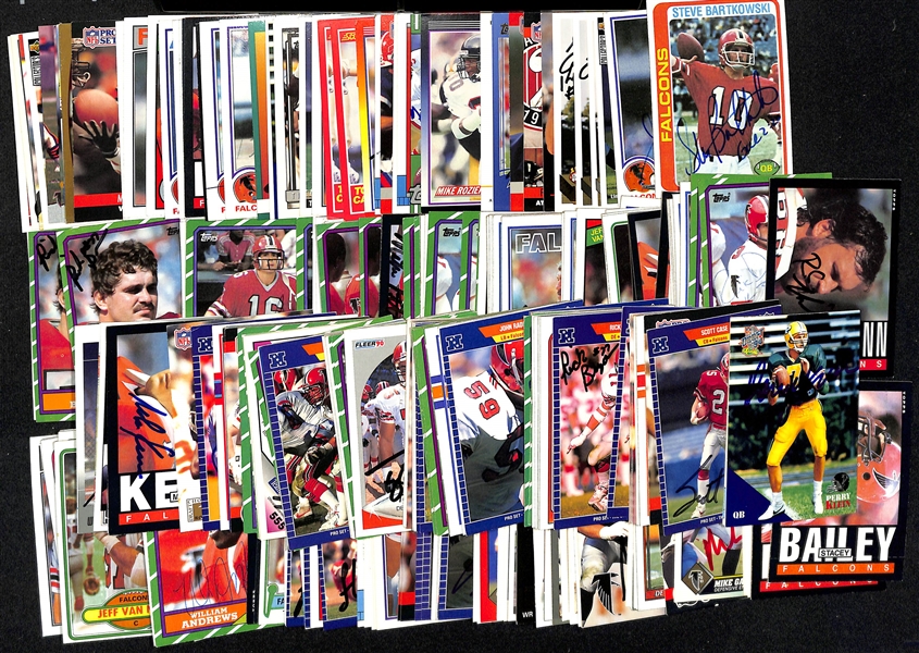 Lot of (200+) Signed Atlanta Falcons Cards inc. (2) Steve Bartkowski, (4) Lincoln Kennedy, (3) Jerry Glanville, + (Beckett BAS Reviewed)