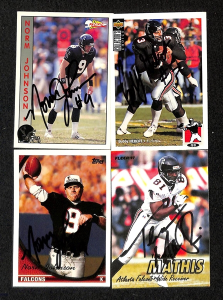 Lot of (200+) Signed Atlanta Falcons Cards inc. (2) Steve Bartkowski, (4) Lincoln Kennedy, (3) Jerry Glanville, + (Beckett BAS Reviewed)