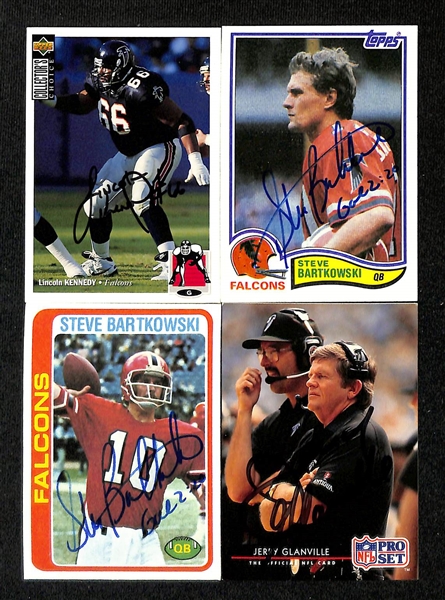 Lot of (200+) Signed Atlanta Falcons Cards inc. (2) Steve Bartkowski, (4) Lincoln Kennedy, (3) Jerry Glanville, + (Beckett BAS Reviewed)