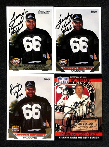 Lot of (200+) Signed Atlanta Falcons Cards inc. (2) Steve Bartkowski, (4) Lincoln Kennedy, (3) Jerry Glanville, + (Beckett BAS Reviewed)