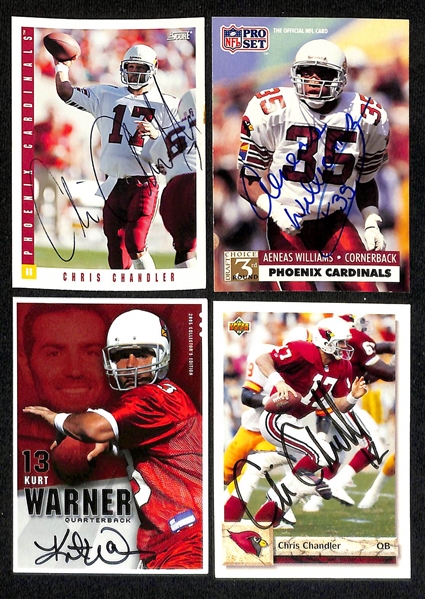 Lot of (250+) Signed Arizona Cardinals Cards inc. Kurt Warner, (2) Chris Chandler, (14) Aeneas Williams, Anquan Boldin, + (Beckett BAS Reviewed)