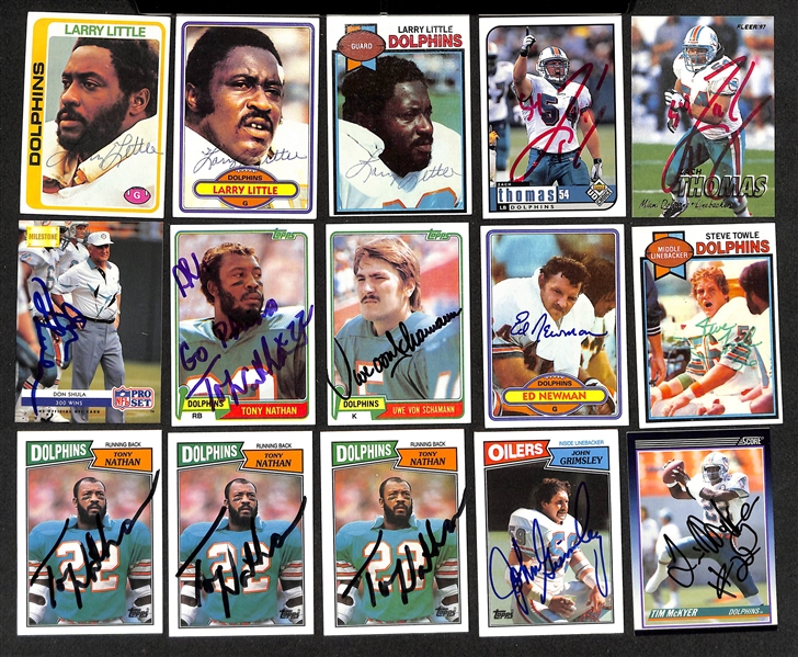 Lot of (200+) Signed Miami Dolphins Cards inc. (3) Larry Little, (2) Zach Thomas, Don Shula, + (Beckett BAS Reviewed)