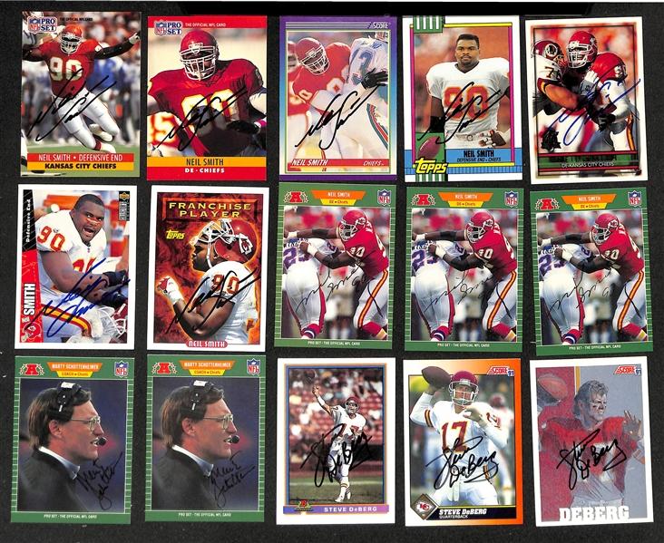 Lot of (300+) Signed Kansas City Chiefs Cards inc. (10) Neil Smith, (2) Marty Schotteheimer, (10) Steve DeBerg, + (Beckett BAS Reviewed)