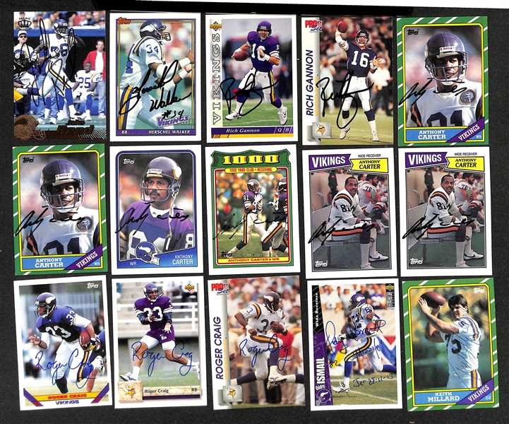  Lot of (225+) Signed Minnesota Vikings Cards inc. Herschel Walker, (2) Mick Tingelhoff, (2) Chuck Foreman, (2) Randall McDaniel, (5) Tommy Kramer, + (Beckett BAS Reviewed)