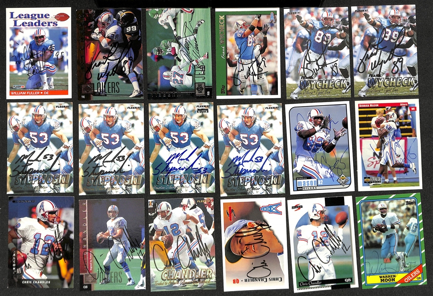 Lot of (225+) Signed Oilers and Titans Cards inc. (2) Warren Moon, (3) Ken Stabler, (3) Jake Pardee, Jerry Glanville, + (Beckett BAS Reviewed)