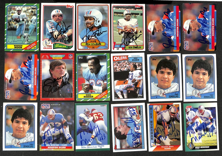 Lot of (225+) Signed Oilers and Titans Cards inc. (2) Warren Moon, (3) Ken Stabler, (3) Jake Pardee, Jerry Glanville, + (Beckett BAS Reviewed)