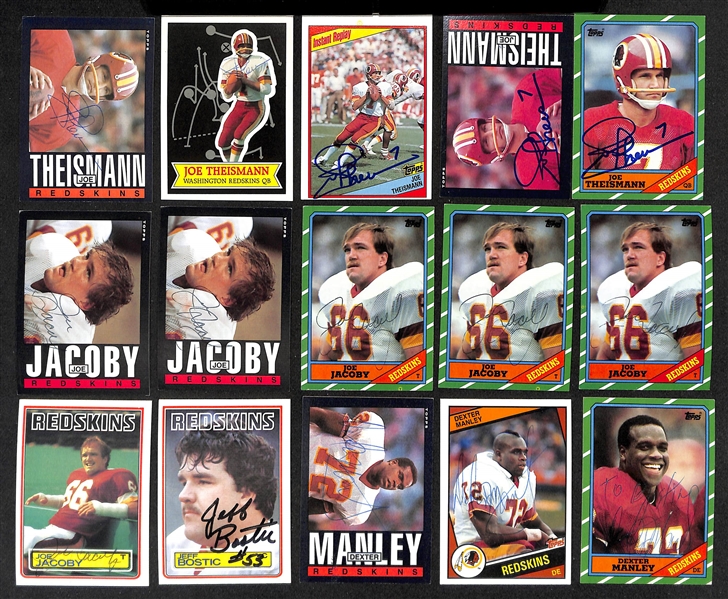 Lot of (200+) Signed Washington Redskins Cards inc. (8) Joe Theismann, (6) Joe Jacoby, Jeff Bostic, + (Beckett BAS Reviewed)